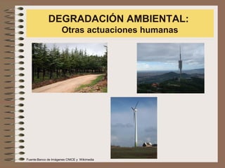 DEGRADACIÓN AMBIENTAL:
Otras actuaciones humanas
Fuente:Banco de Imágenes CNICE y Wikimedia
 