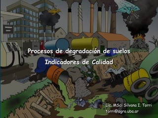 Procesos de degradación de suelos
     Indicadores de Calidad




                         Lic. MSci Silvana I. Torri
                         torri@agro.uba.ar
 
