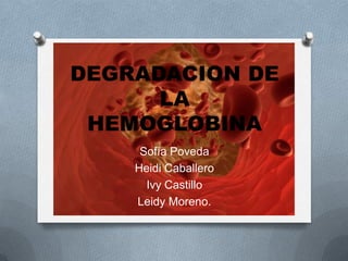 DEGRADACION DE
LA
HEMOGLOBINA
Sofía Poveda
Heidi Caballero
Ivy Castillo
Leidy Moreno.
 