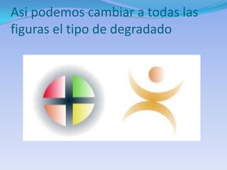 Asi podemos cambiar a todas las
figuras el tipo de degradado
 