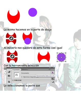 Lo mismo hacemos en la parte de abajo
Al moverlo nos quedara de esta forma casi igual
Con la herramienta selección
Lo seleccionamos la parte que
 