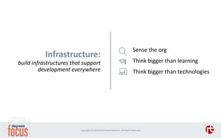 Infrastructure:
build infrastructures that support
development everywhere
Sense the org
Think bigger than learning
Think b...