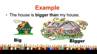 Example
• The house is bigger than my house.
Big Bigger
 