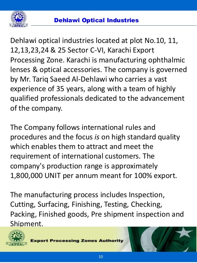 Dehlawi Optical industriesExport Processing Zones Pakistan