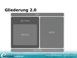 HTML5 & CSS3 Webinar - www.eduvision.de
Gliederung 2.0
 