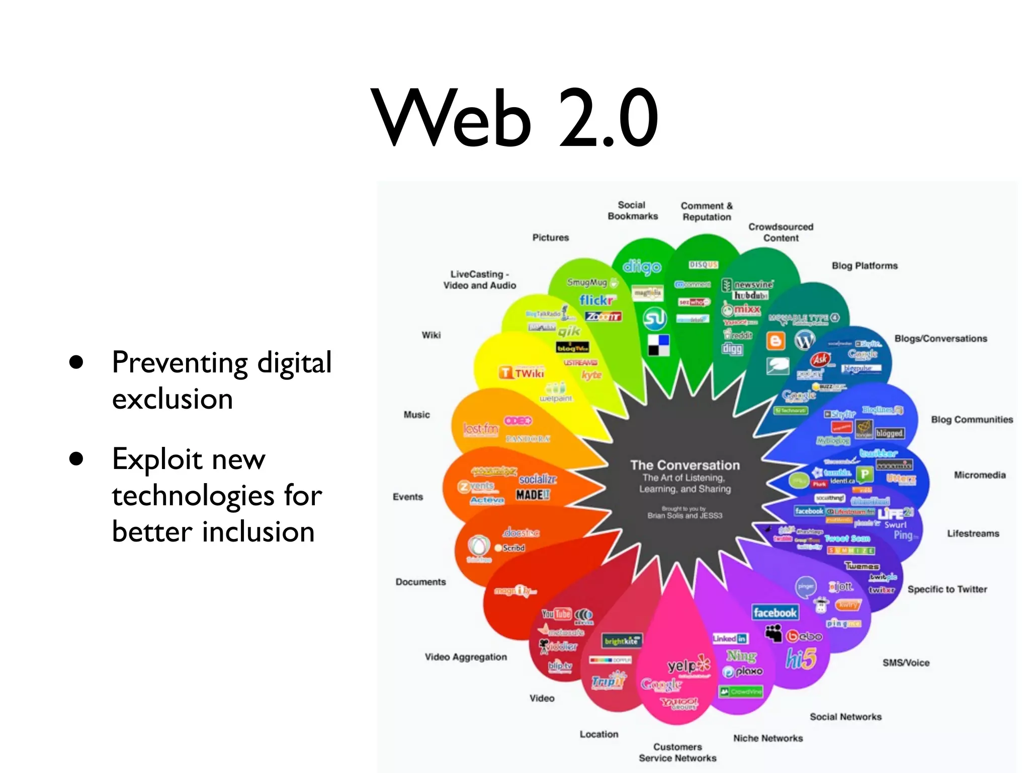 Web 2.0

•   Preventing digital
    exclusion

•   Exploit new
    technologies for
    better inclusion
 