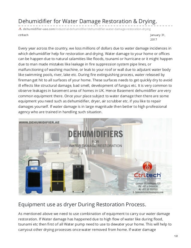Dehumidifier for water damage restoration and drying