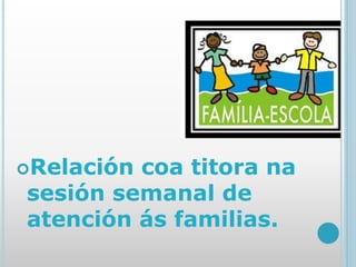 Relación coa titora na
sesión semanal de
atención ás familias.
 
