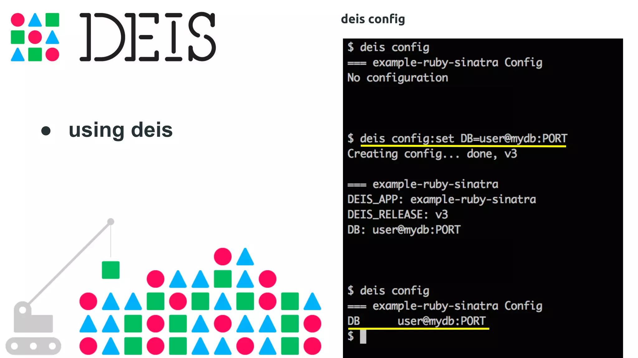 ● using deis 
deis config 
 