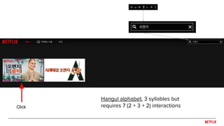 Hangul alphabet, 3 syllables but
requires 7 (2 + 3 + 2) interactionsClick
 