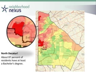 North Decatur!
About 87 percent of
residents have at least
a Bachelor’s degree.
 