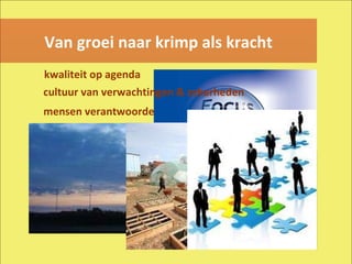 Van groei naar krimp als kracht mensen verantwoordelijkheid laten nemen nieuwe spelers en partners kwaliteit op agenda cultuur van verwachtingen & zekerheden 