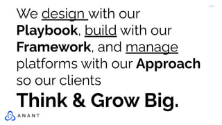 We design with our
Playbook, build with our
Framework, and manage
platforms with our Approach
so our clients
Think & Grow Big.
 