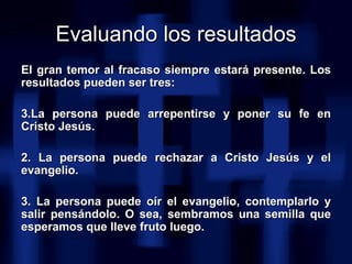 Evaluando los resultados <ul><li>El gran temor al fracaso siempre estará presente. Los resultados pueden ser tres: </li></...
