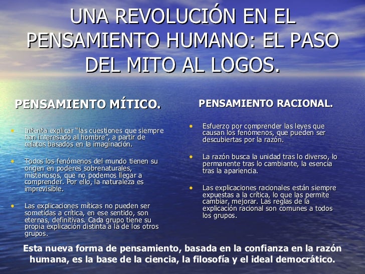 Grecia y el origen de la filosofía. Del Mito al Logos.