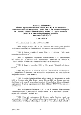 Delibera n. 163/11/CONS | PDF