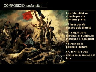 COMPOSICIÓ: profunditat <ul><li>La profunditat ve donada per als diferents plans:  </li></ul><ul><li>Primer pla els cossos...