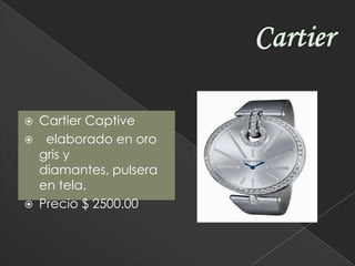 CartierCartier Captive  elaborado en oro gris y diamantes, pulsera en tela.Precio $ 2500.00