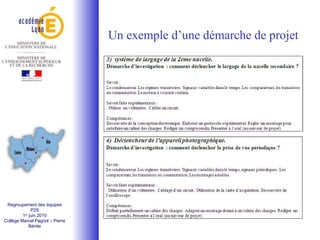 Regroupement des équipes P2S 1 er  juin 2010 Collège Marcel Pagnol – Pierre Bénite Un exemple d’une démarche de projet 