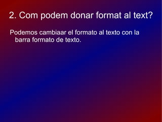 17-Quina és la diferència entre un hipervincle i un marcador?  Un hipervincle, és un element que l'emprem de manera que al introduir unes dades quan cliquem a sobre ens dugui fins al lloc desitjat així com llocs web,correu electrònic i a qualsevol element extern. Un marcador és un text dins d'alguna diapositiva que li donem la funció de que si cliquem sobre seu ens porti en alguna part desitjada del mateix full de l'impress en que estem treballant, (es intern). 