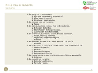 De la idea al proyecto.SumarioEl proyecto, la herramienta.¿Por qué es necesario un proyecto?