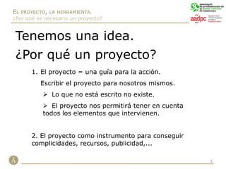 Objetivos y destinatarios.El ciclo de vida del proyecto.Fases.La idea, el punto de partida. Fase de Diagnóstico.Definición de la idea.