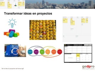 De la idea al proyecto de forma ágil
Transformar ideas en proyectos
 