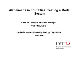 Alzheimer ’s in Fruit Flies: Testing a Model System Justin de Lannoy & Shannon Harringer Cathy McElwain Loyola Marymount University, Biology Department LMU SURP 