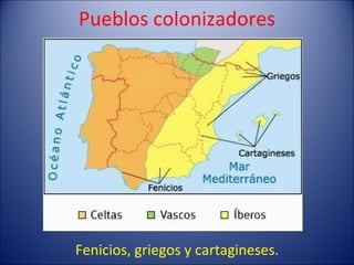 Pueblos colonizadores Fenicios, griegos y cartagineses. 