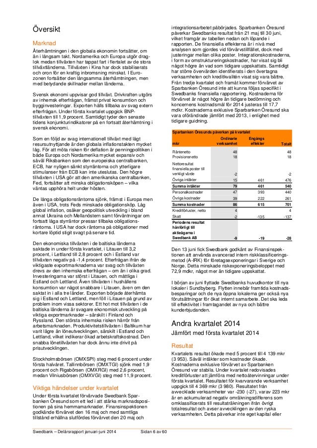 Swedbanks delårsrapport för kvartal 2 2014