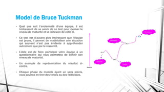 Model de Bruce Tuckman 
• Quel que soit l’ancienneté d’une équipe, il est 
intéressant de se servir de ce test pour évalue...