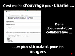 C’est moins  d’ouvrage  pour  Charlie ….. … .et plus  stimulant  pour les  usagers De la documentation collaborative … 