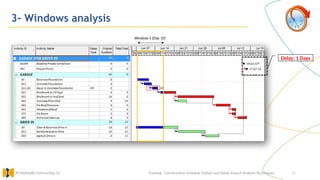 36
3- Windows analysis
Training : Construction Schedule Delays and Delay Impact Analysis Techniques.
Al Muhaidib Contracting Co.
Window-1 (Day 10)
Delay: 1 Days
 