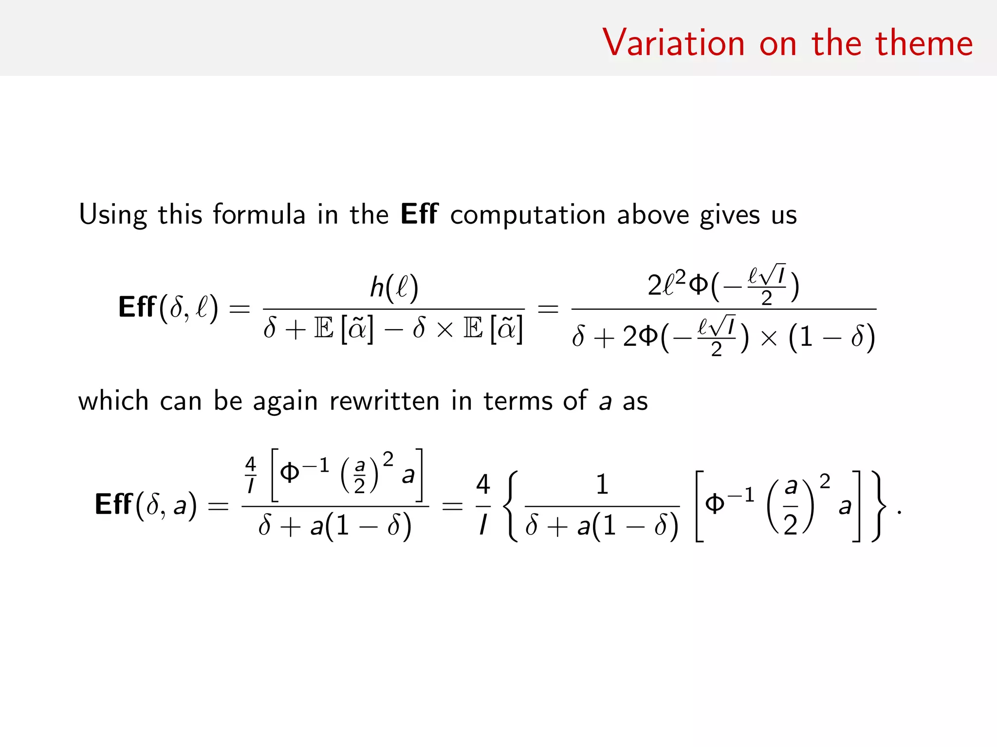 Illustrations
geometric MALA:
• proposal
θ = θ(i−1)
+ ε2
AT
A θ log(π(θ(i−1)
|y))/2 + εAυ
with position speciﬁc A
[Girolami and Calderhead (2011), Roberts and Stramer (2002)]
• computational bottleneck in computating 3rd derivative of π
in proposal
• G-MALA variance set to σ2
d =
2
d1/3
• 102 simulated observations with a 10-dimensional parameter
space
• DA optimised via acceptance rate
Eﬀ(δ, a) = − (2/K)2/3 aΦ−1
(a/2)2/3
δ + a(1 − δ)
.
algo accept ESS/time (av.) ESJD/time (av.)
MALA 0.661 0.04 0.03
DA-MALA 0.09 0.35 0.31
 