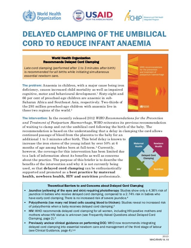 Delayed Clamping Of The Umbilical Cord To Reduce Infant Anaemia