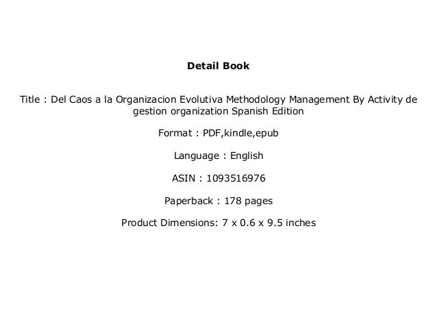 Free E Book Library Del Caos A La Organizacion Evolutiva Methodol