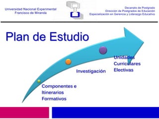 Componentes e
Itinerarios
Formativos
Investigación
Unidades
Curriculares
Electivas
Plan de Estudio
 