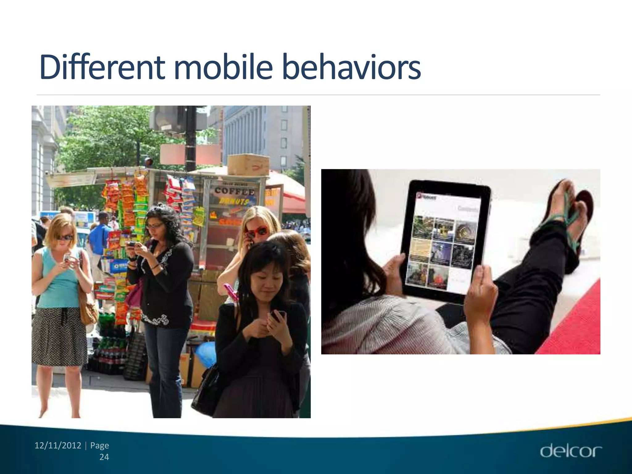 Different mobile behaviors




12/11/2012 | Page
               24
 