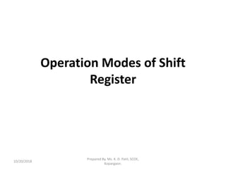 Operation Modes of Shift
Register
10/20/2018
Prepared By, Ms. K. D. Patil, SCOE,
Kopargaon.
 