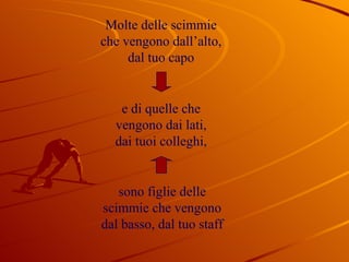 sono figlie delle scimmie che vengono dal basso, dal tuo staff Molte delle scimmie che vengono dall’alto, dal tuo capo e di quelle che vengono dai lati, dai tuoi colleghi, 