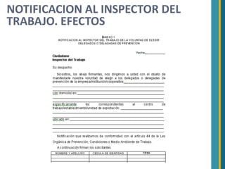 NOTIFICACION AL INSPECTOR DEL
TRABAJO. EFECTOS
 