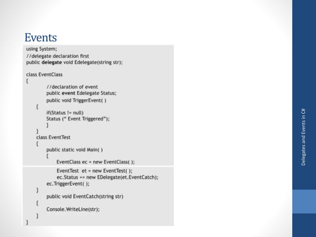 Delegates and events in C# | PPTX | Programming Languages | Computing
