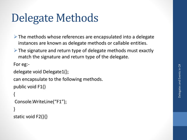 Delegates and events in C# | PPTX | Programming Languages | Computing
