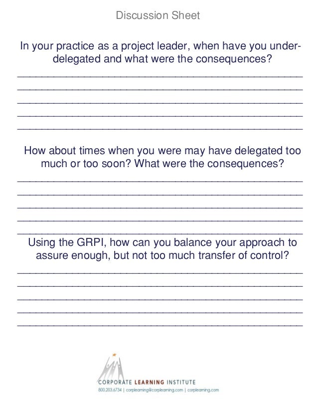 Discussion Sheet for Delegating Goals, Roles, Procedures, and Interpe…