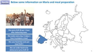 43
Below some information on Maria and meal preparation
She earns EUR 40 per 1 hour
after deducting taxes
She cooks every day. It takes 1
hour to prepare a meal
She uses food that costs per
meal EUR 5
She can order food to be
delivered at price EUR 10
 