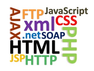.net
xml
JSP
SOAP
HTTP
CSSFTPJavaScript
 