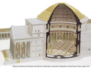 Dibujo ilustrativo del Panteón de Adriano. Atribuido al arquitecto Apolodoro de Damasco. Roma, siglo II d.C.
 