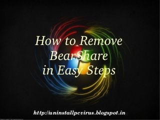 How to Remove 
  BearShare
 in Easy Steps

http://uninstallpcvirus.blogspot.in
 