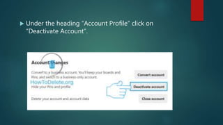 Under the heading “Account Profile” click on
“Deactivate Account”.
 