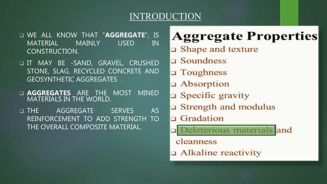Deleterious materials in aggregates | PPTX